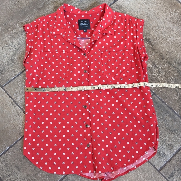 Jachs New York Red Girlfriend  Button Up Cap Sleeve Top Size M - Picture 5 of 11